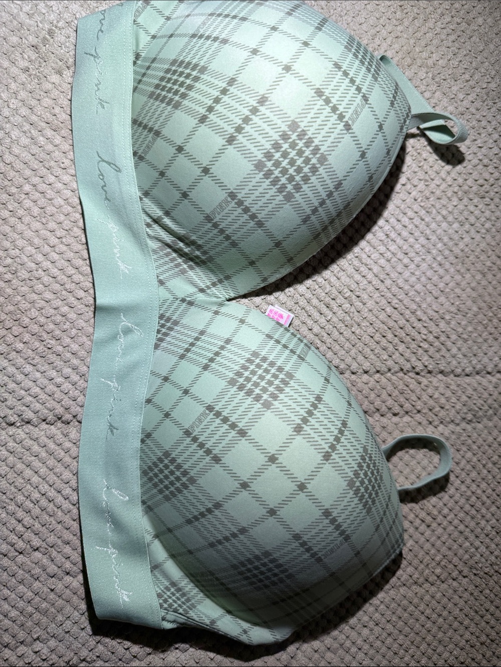 PINK Victoria's Secret Mint Plaid Lightly Padded T-Shirt Bra
